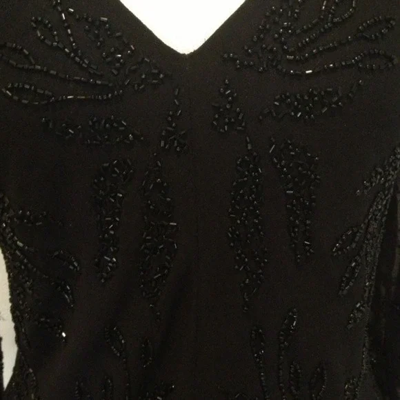 DressBarn Black beaded top w sheer beaded sleeves - Picture 3 of 6